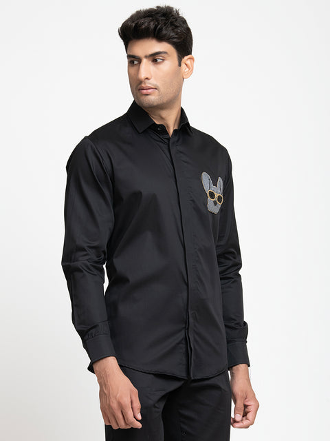 Rover — Black Hand Embroidered Giza Cotton Shirt