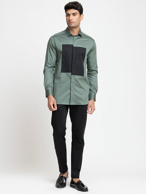 Olinoir — Black & Olive Patch Giza Cotton Shirt