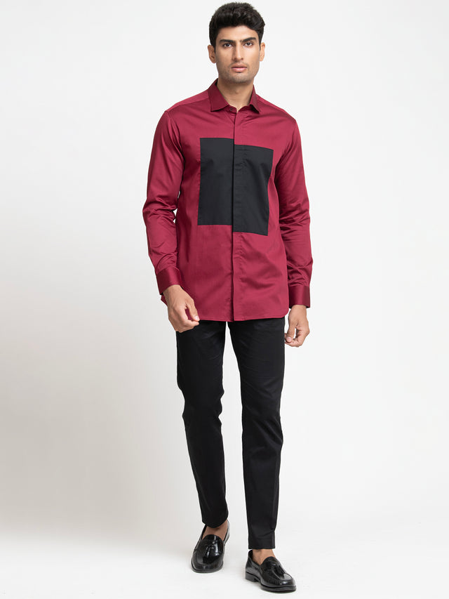 Marior — Black & Red Pattern Giza Cotton Shirt