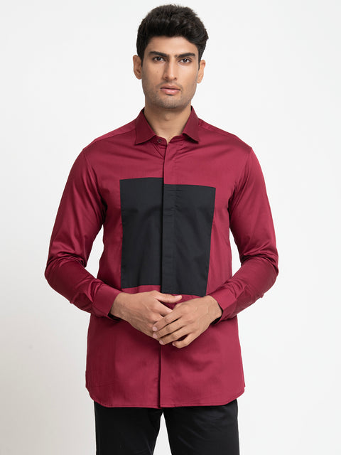 Marior — Black & Red Pattern Giza Cotton Shirt