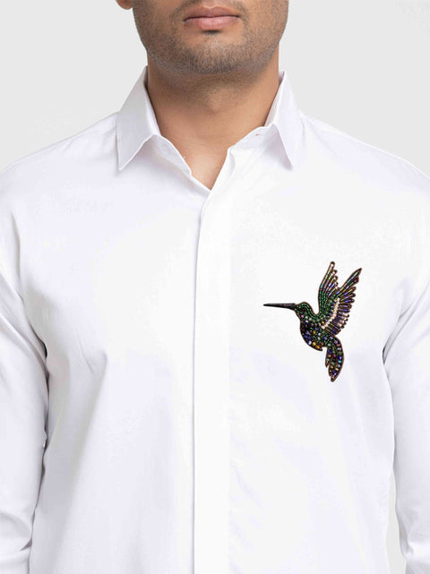 Glide — White Pearl Embroidered Giza Cotton Shirt
