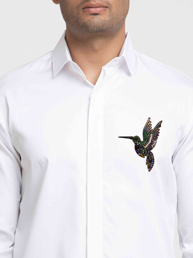 Glide — White Pearl Embroidered Giza Cotton Shirt