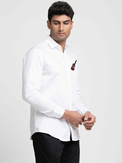 Riff — White Guitar Hand Embroidered Giza Cotton Shirt