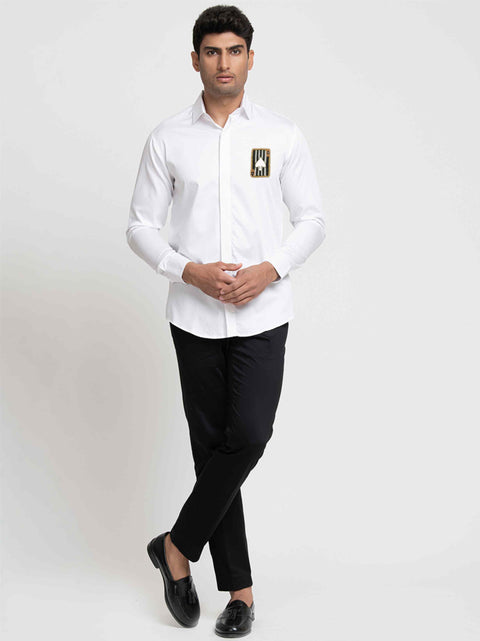 Deck — White Bead & Stone Embroidered Giza Cotton Shirt
