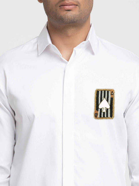 Deck — White Bead & Stone Embroidered Giza Cotton Shirt