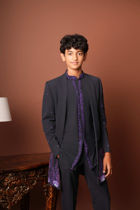 Tesoro — Blue Coral-Reef Embroidered 4-Way Stretch Indo-Western Set