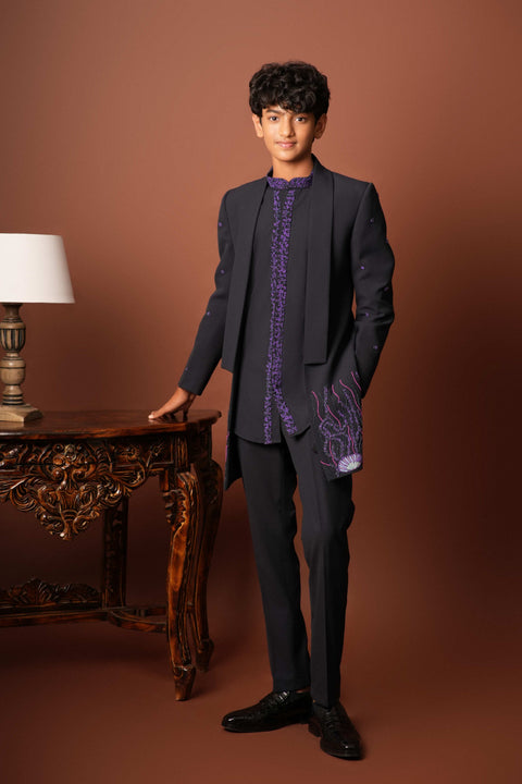 Tesoro — Blue Coral-Reef Embroidered 4-Way Stretch Indo-Western Set