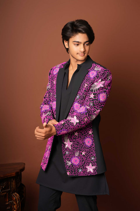 Atun — Blue Coral-Reef Embroidered 4-Way Stretch Indo-Western Set