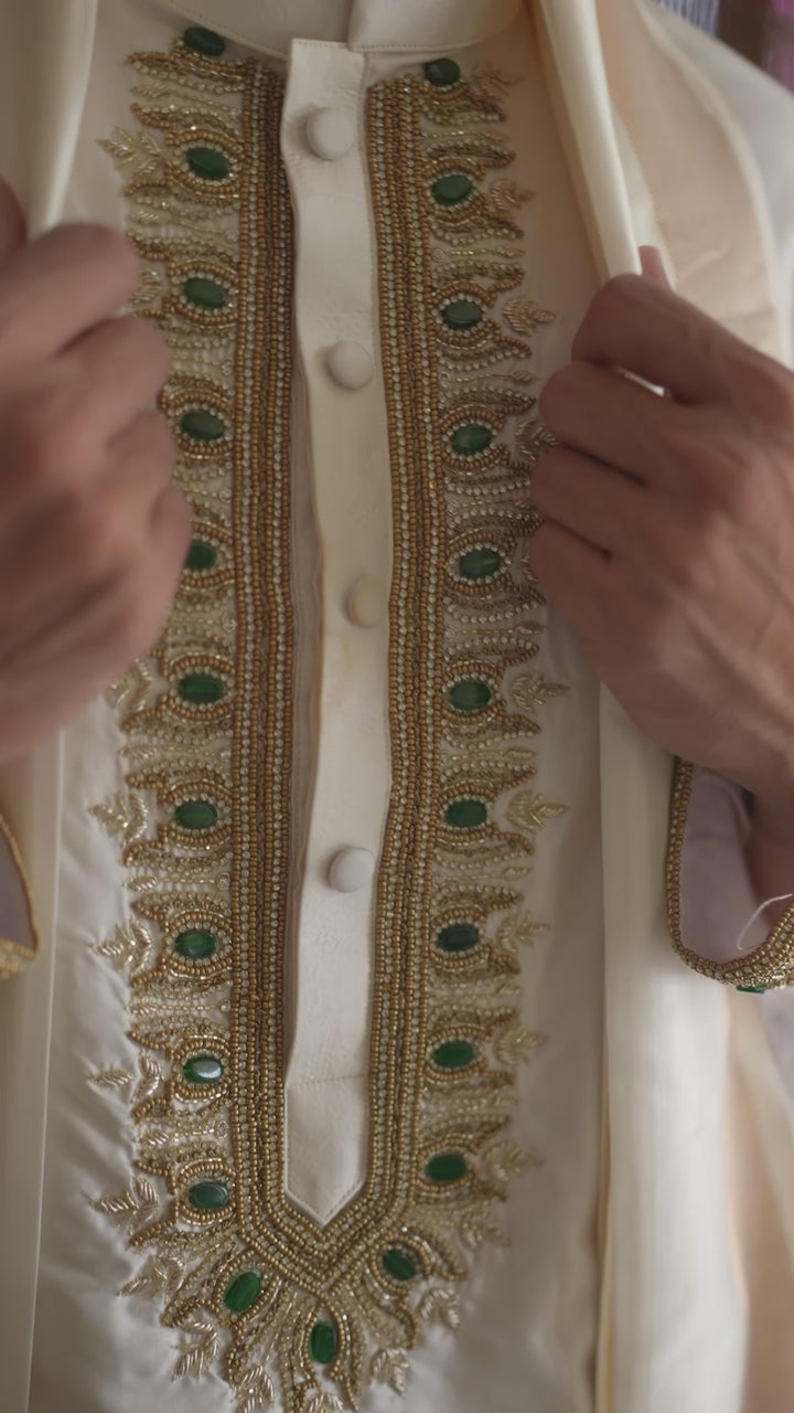 Pushkaram Kanjivaram — Cream Hand Embroidered Kanjivaram Pattu Silk Kurta Set