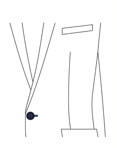 Single-breasted, one button, line drawing