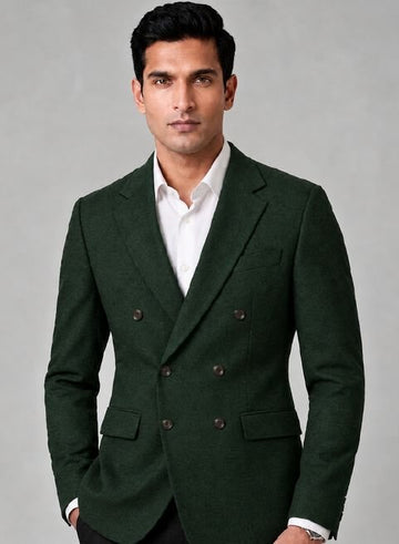 Double-breasted notch lapel blazer with flap pockets
