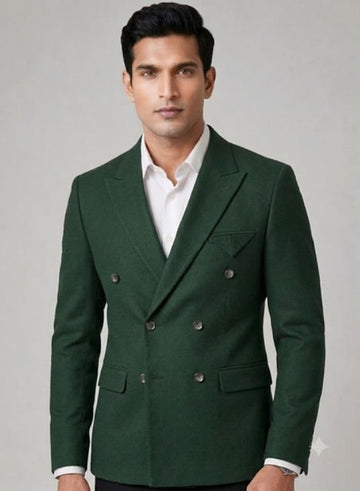 Double-breasted peak lapel blazer with flap pockets