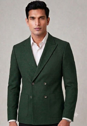 Double-breasted peak lapel blazer with patch pockets
