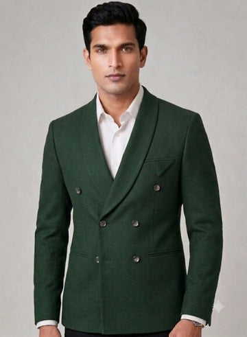Double-breasted shawl lapel blazer with welt pockets