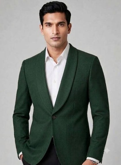 Single-breasted, one button shawl lapel blazer with no pockets