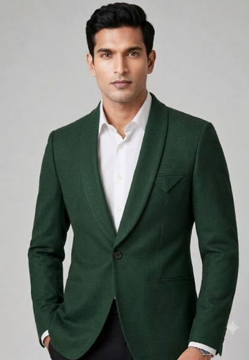 Single-breasted, one button shawl lapel blazer with welt pockets