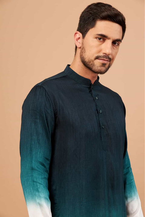 Leonine — Green Ombre Embroidered Falling Raw Silk Kurta