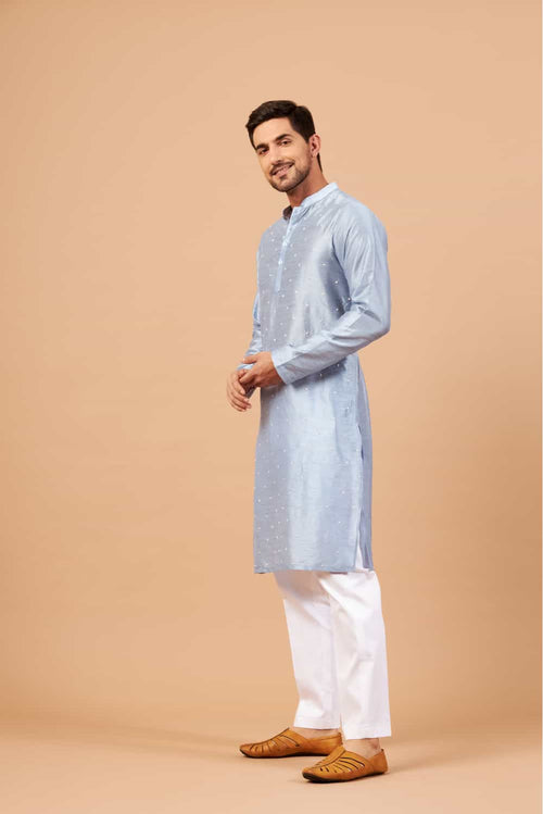 Viva Dot — Sky Blue Embroidered Falling Raw Silk Kurta