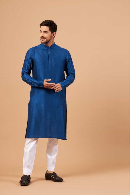 Blue Plain — Falling Raw Silk Kurta