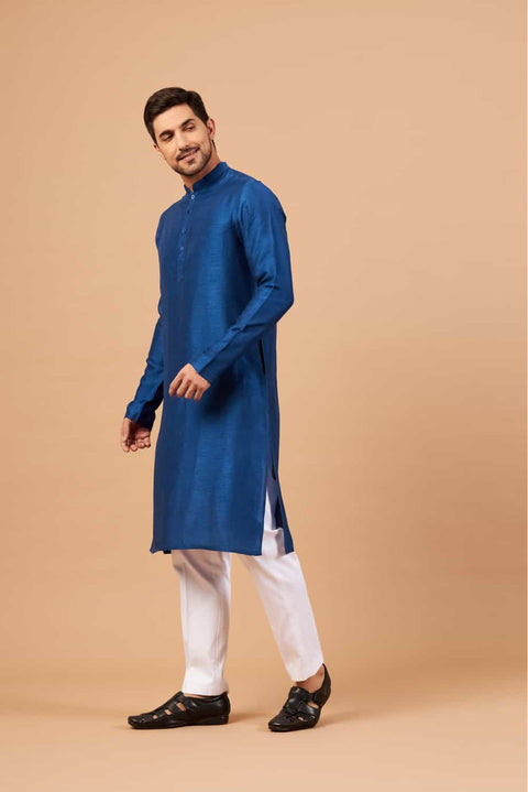 Blue Plain — Falling Raw Silk Kurta