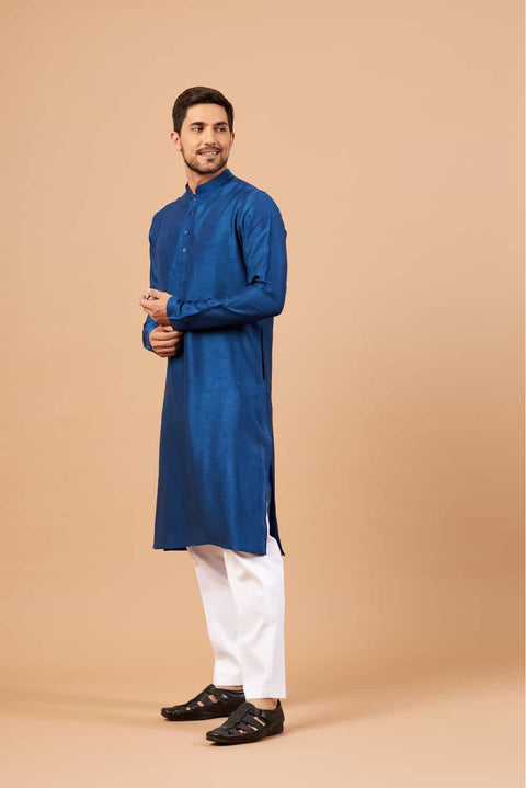 Blue Plain — Falling Raw Silk Kurta