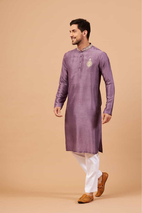 Inara — Violet Embroidered Falling Raw Silk Kurta