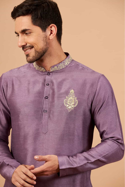 Inara — Violet Embroidered Falling Raw Silk Kurta