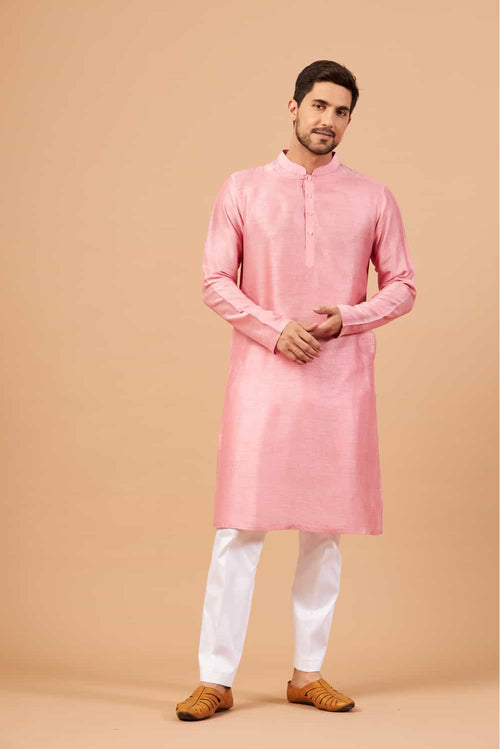 Pink Plain — Falling Raw Silk Kurta