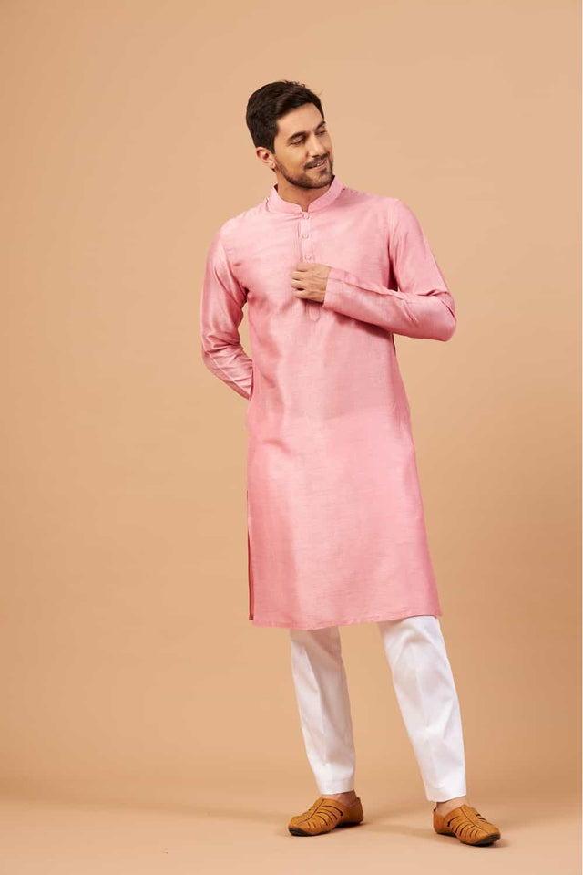 Pink Plain — Falling Raw Silk Kurta
