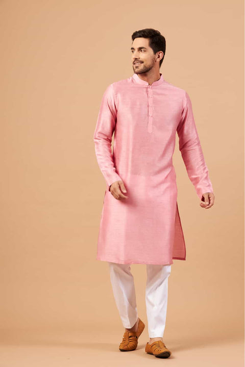 Pink Plain — Falling Raw Silk Kurta