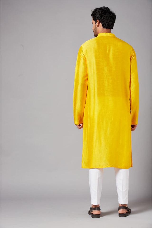 Yellow Plain — Falling Raw Silk Kurta