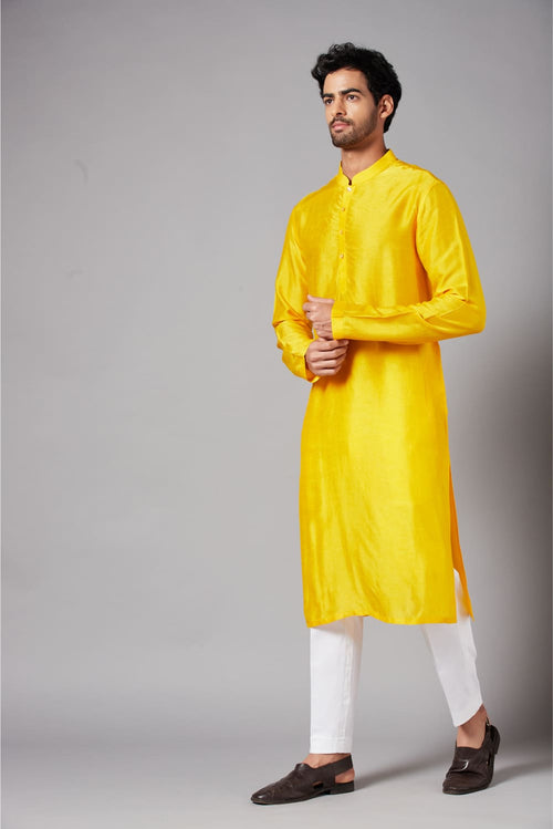 Yellow Plain — Falling Raw Silk Kurta