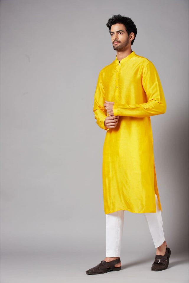 Yellow Plain — Falling Raw Silk Kurta
