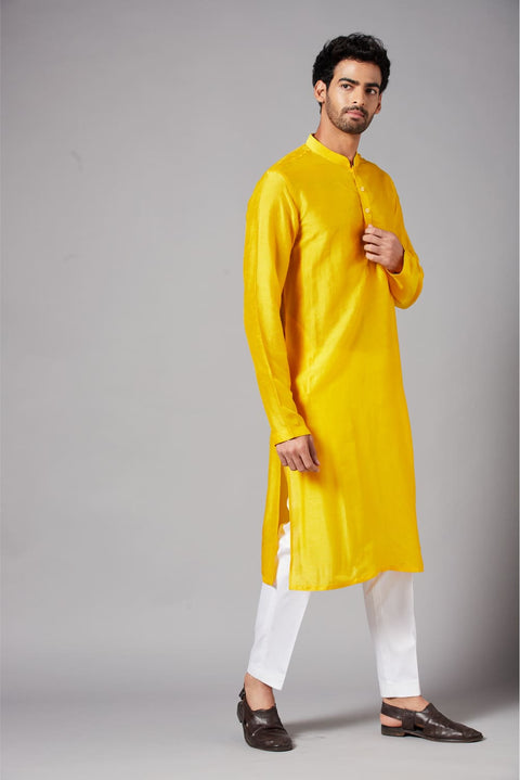 Yellow Plain — Falling Raw Silk Kurta