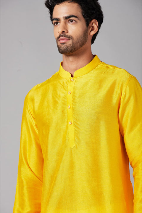 Yellow Plain — Falling Raw Silk Kurta