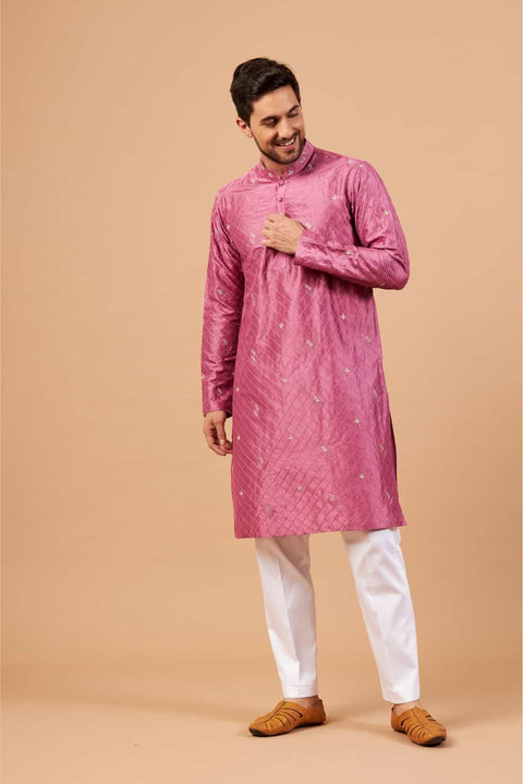 Pumetric — Purple Embroidered Dupion Silk Kurta