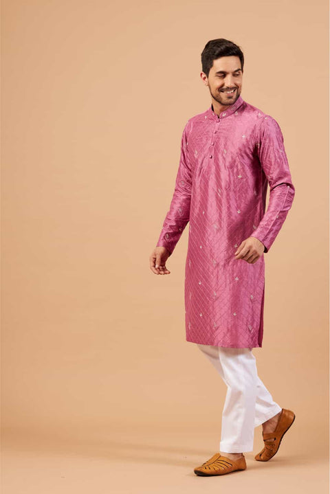 Pumetric — Purple Embroidered Dupion Silk Kurta
