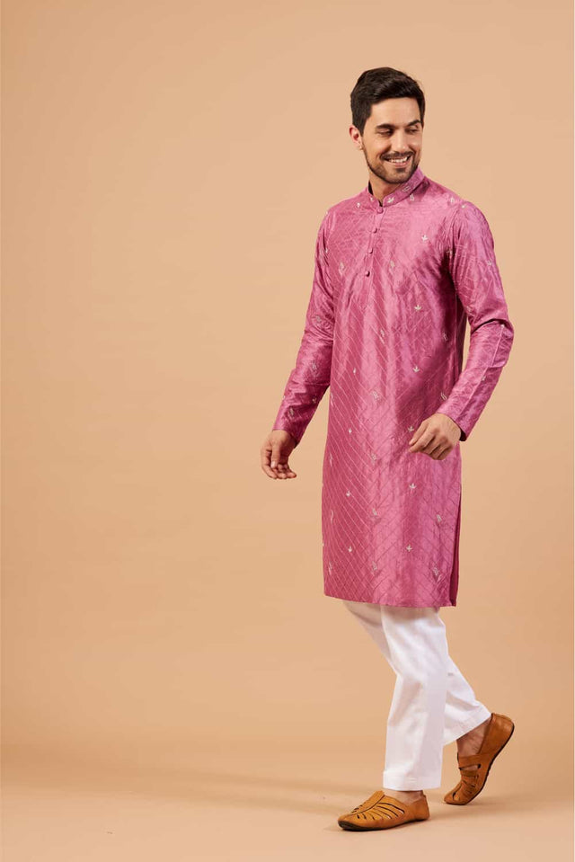 Pumetric — Purple Embroidered Dupion Silk Kurta