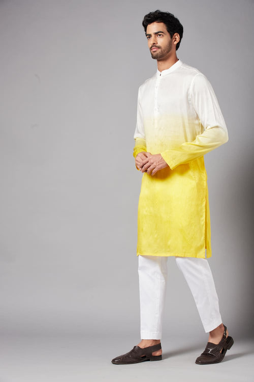 Whill — White Ombre Falling Raw Silk Kurta