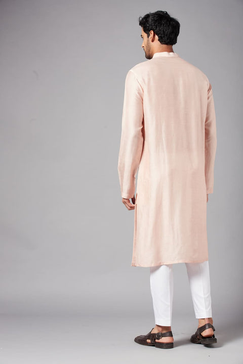 Moori — Peach Embroidered Falling Raw Silk Kurta