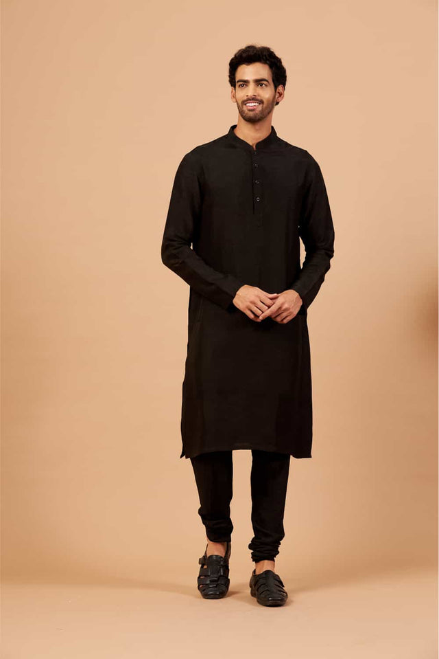 Black Plain — Falling Raw Silk Kurta