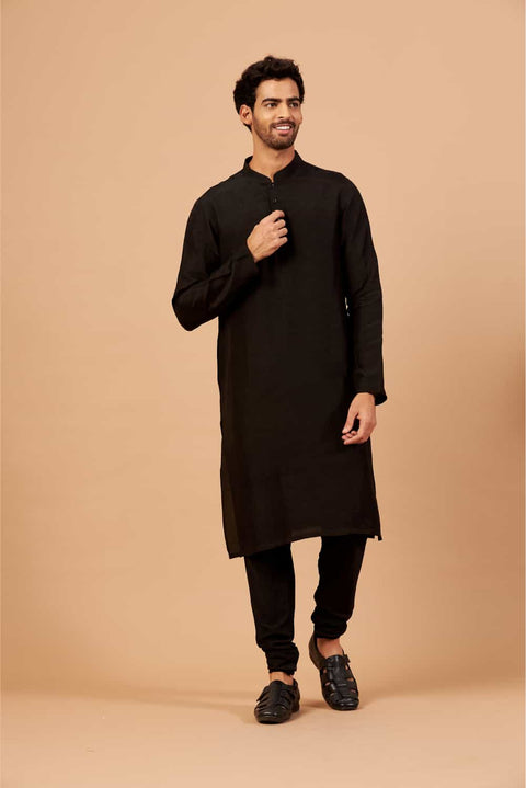 Black Plain — Falling Raw Silk Kurta