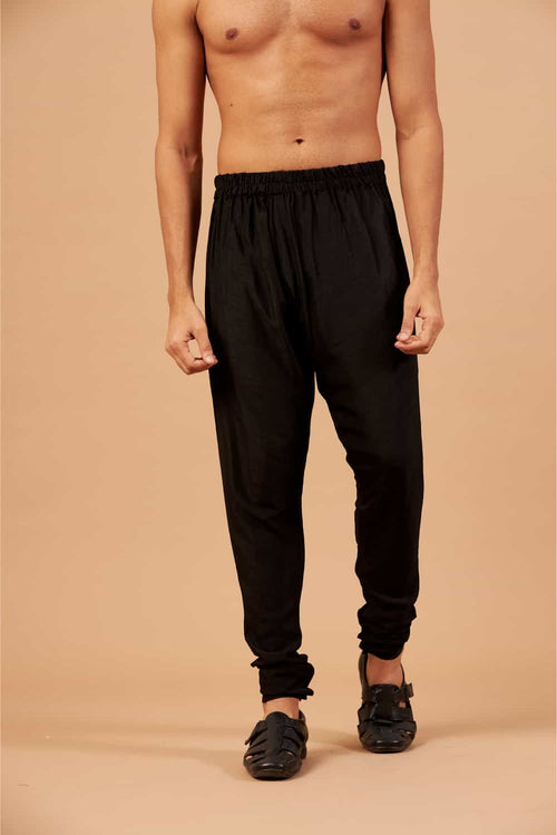 Black Stretch Chudi Pant — Black Cotton Lycra Stretch Churidar