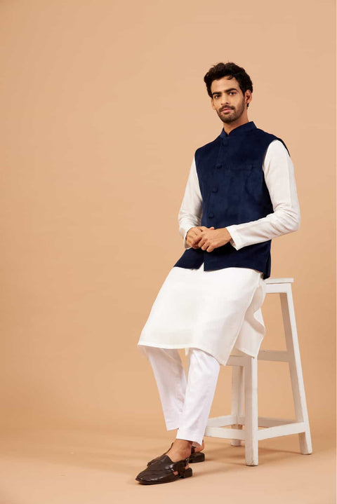 Bluvet — Blue Plain Velvet Nehru Jacket