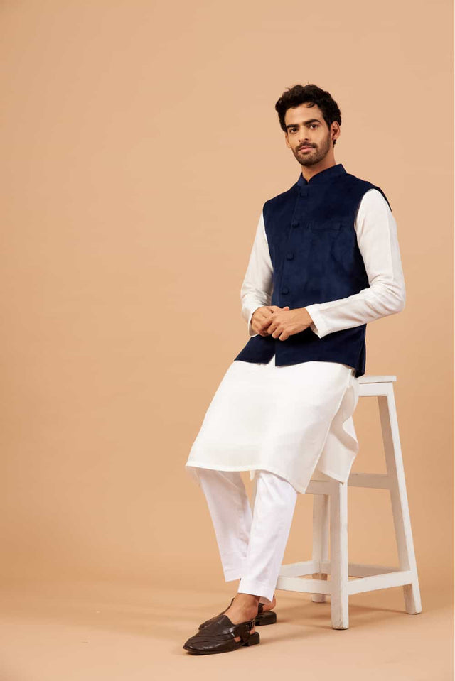 Bluvet — Blue Plain Velvet Nehru Jacket