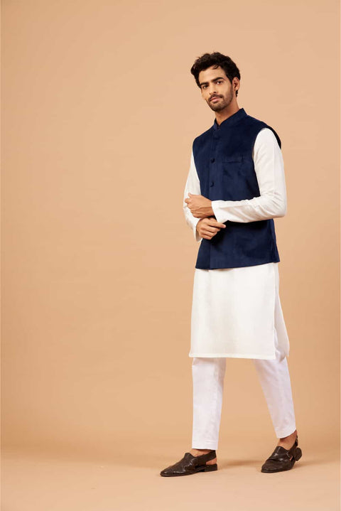 Bluvet — Blue Plain Velvet Nehru Jacket