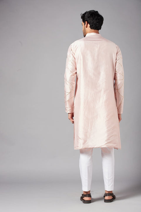Ilaria — Peach Hand Embroidered Dupion Silk Kurta