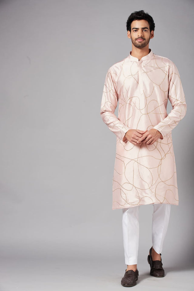 Ilaria — Peach Hand Embroidered Dupion Silk Kurta