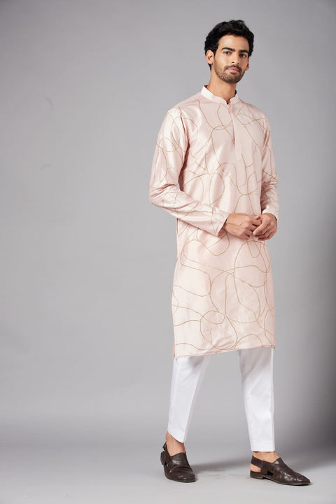 Ilaria — Peach Hand Embroidered Dupion Silk Kurta