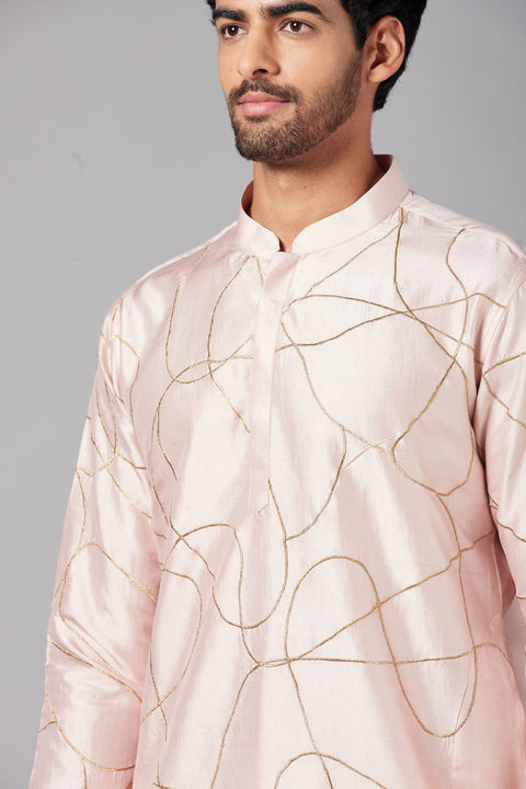 Ilaria — Peach Hand Embroidered Dupion Silk Kurta